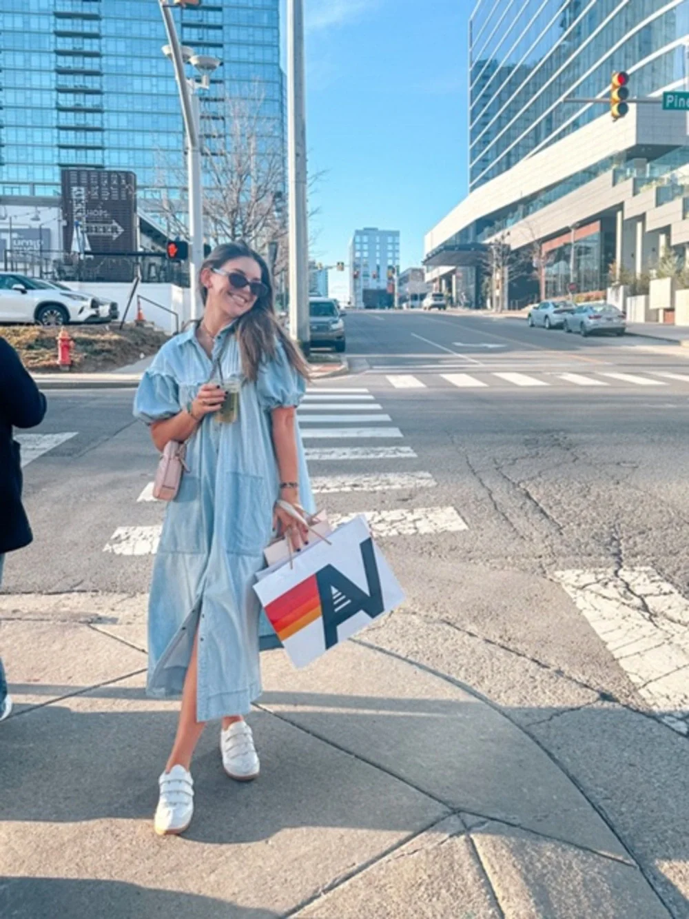 Free People Light Blue Puff-Sleeve Button-Front Midi Dress